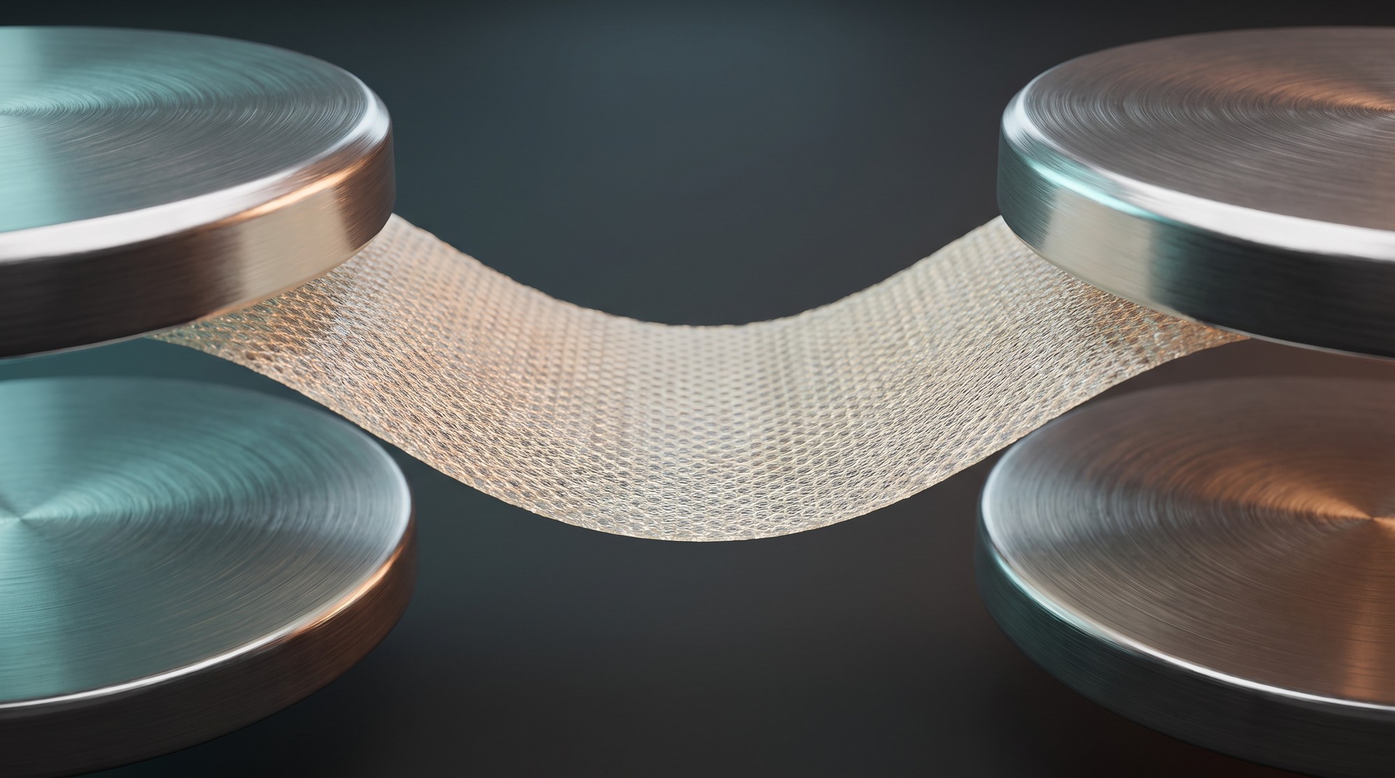 A Softer Solid Electrolyte Could Fix Solid-State Batteries’ Contact Problem Conceptual visualization of a flexible metal-organic framework solid electrolyte membrane between lithium metal electrodes