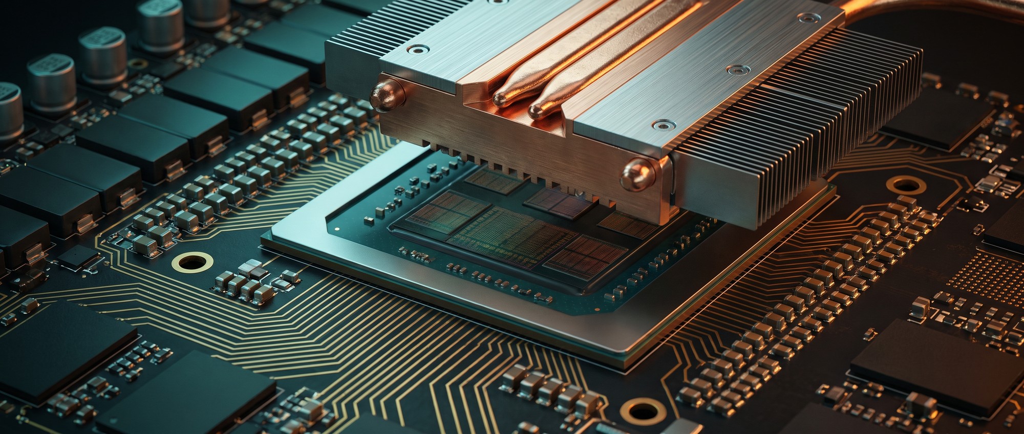 Macro photograph of a Grace Blackwell Ultra superchip module on a circuit board