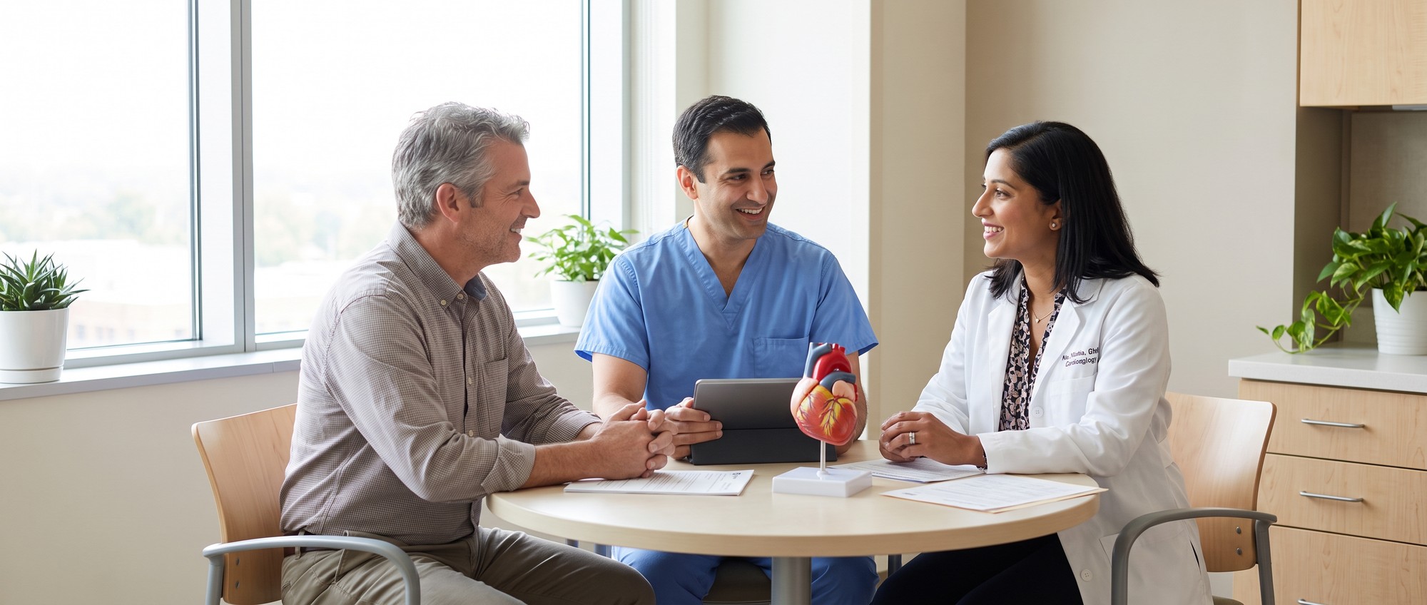 What to Ask Your Doctor Before a Heart Transplant: A Complete Patient Guide Cardiologist and cardiac surgeon consulting with a patient about heart transplant options in a bright hospital consultation room