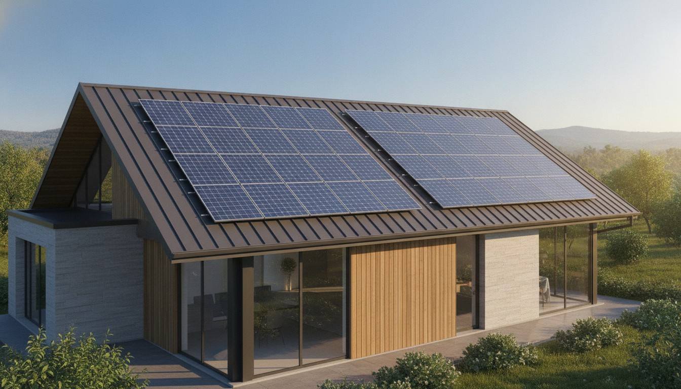 Standing-seam metal roof with solar panels planned for future installation