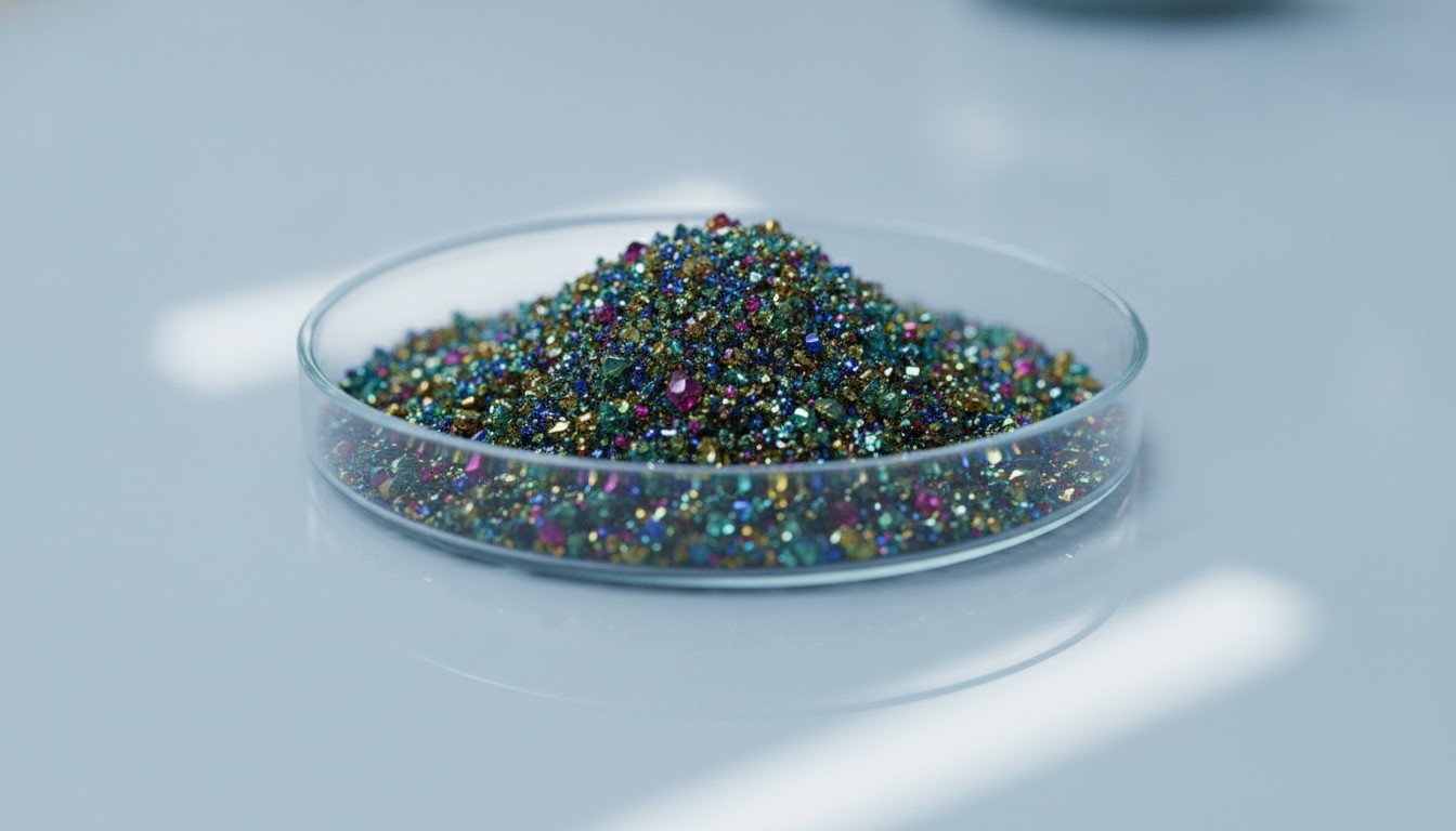 Macro view of crystalline metal-organic framework powder used for atmospheric water harvesting