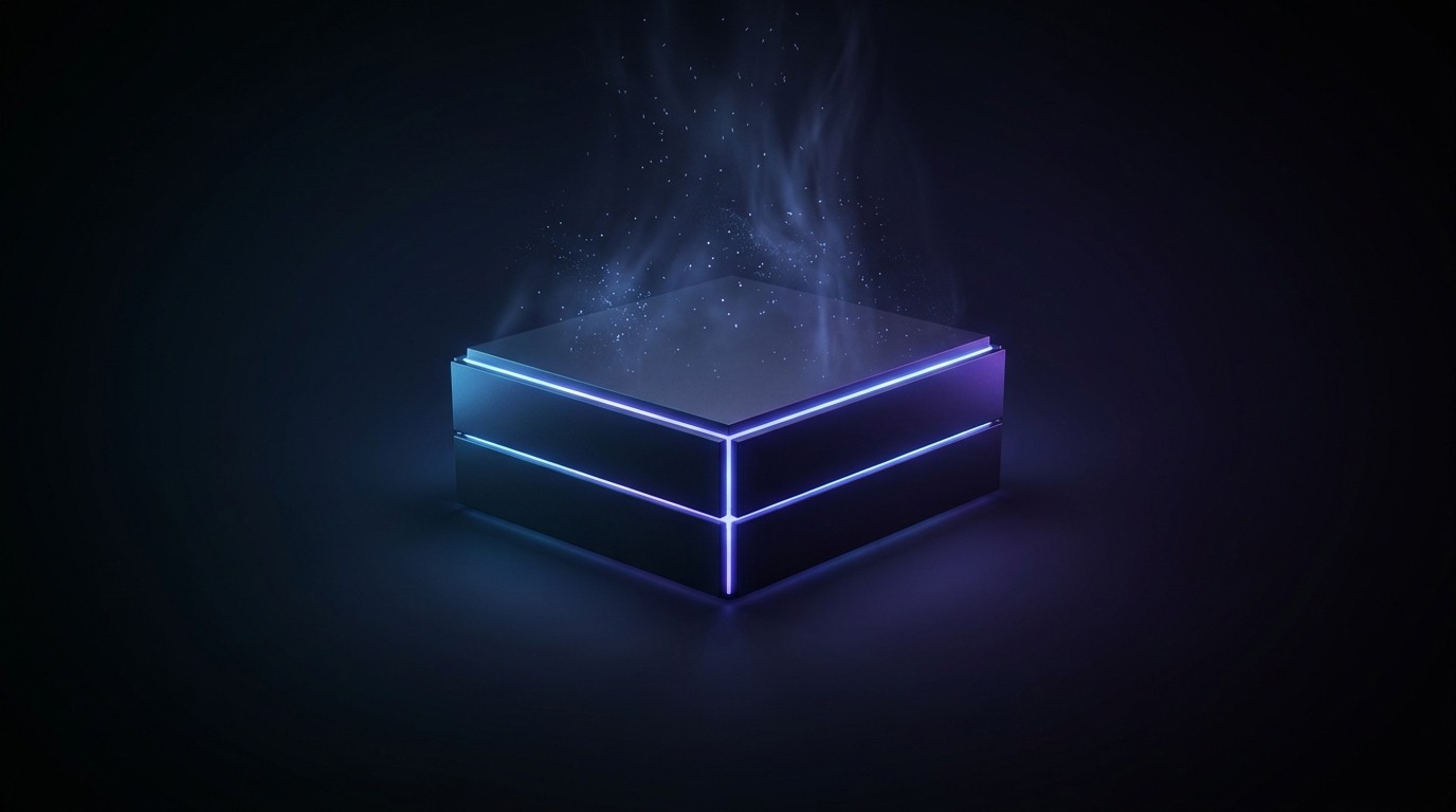 Abstract render of a glowing rectangular module emitting light from its edges