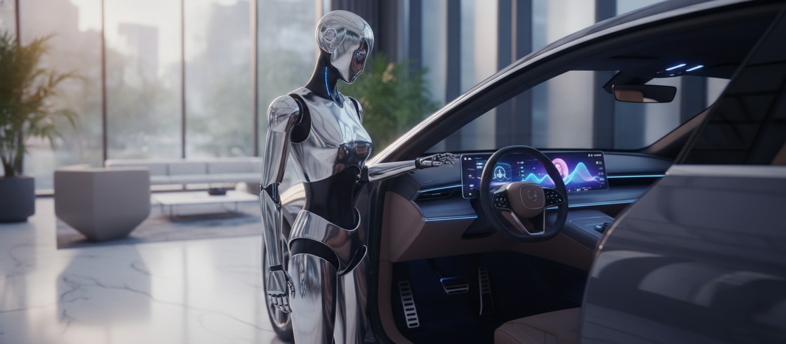 Humanoid service robot and smart car dashboard running an on-device AI agent
