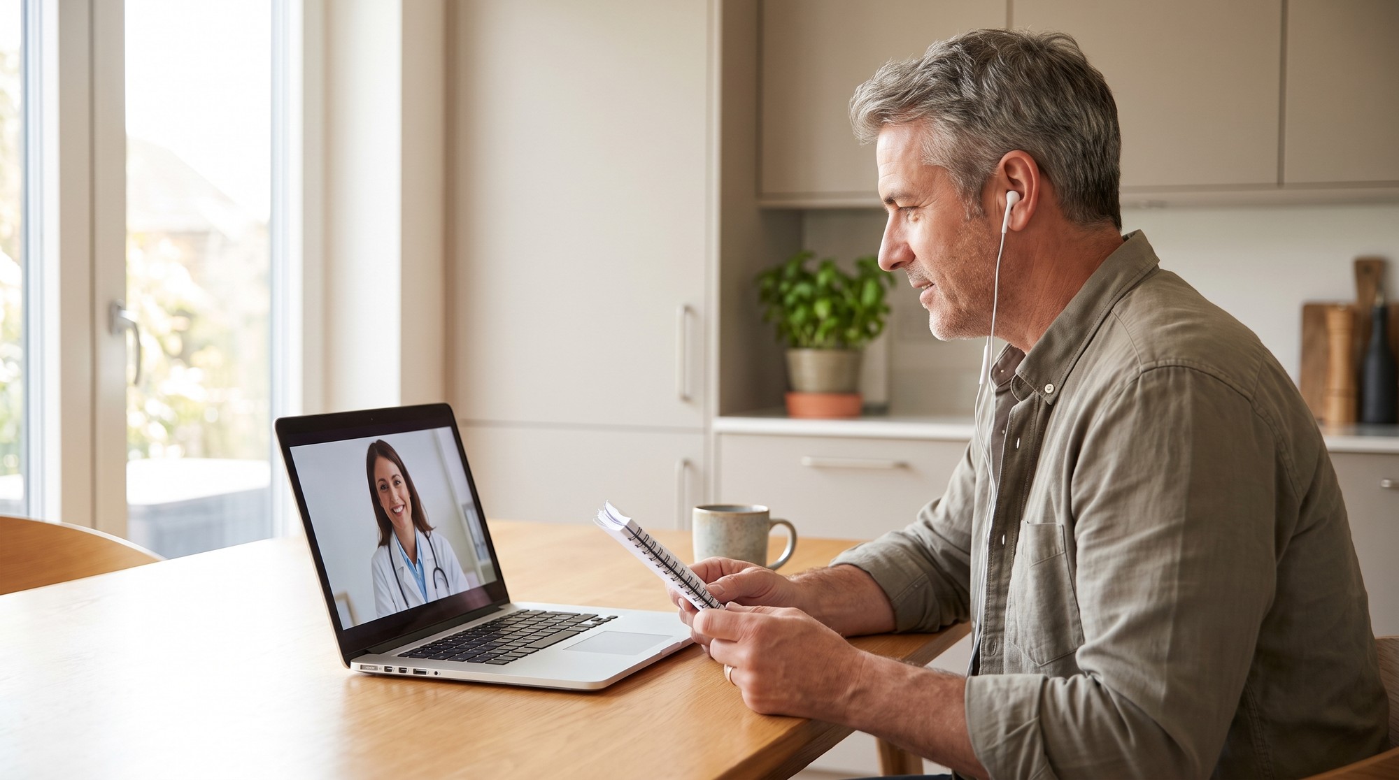 Patient having a telehealth video consultation with a doctor on a laptop at home