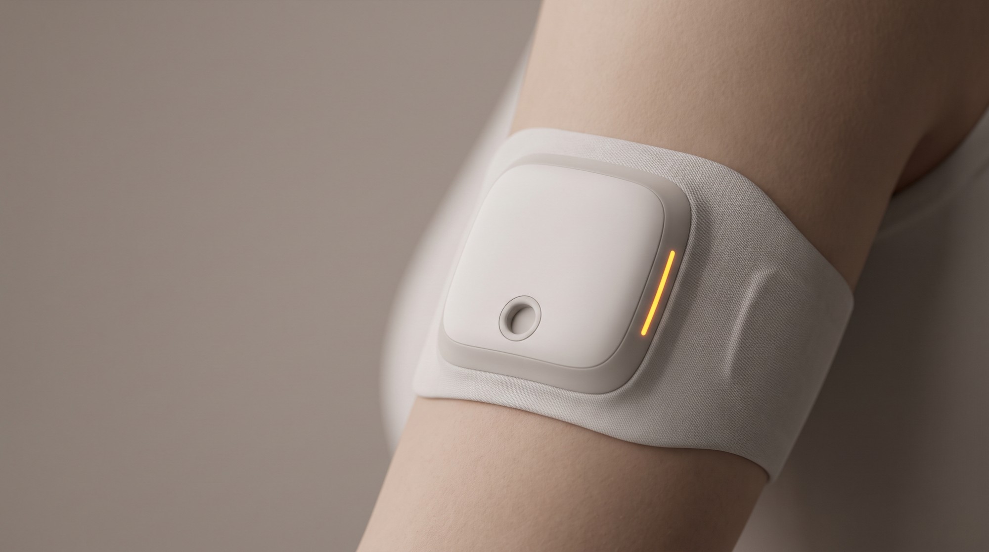 Purdue’s AI Wearable Could Decide When to Fire Your Epinephrine Auto-Injector Conceptual illustration of a compact wearable medical patch on an upper arm, designed to represent a closed-loop device that senses and injects medication